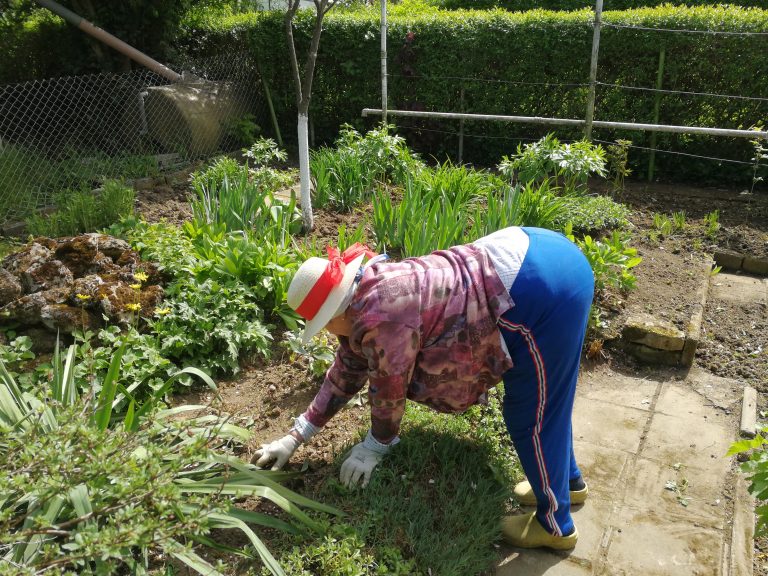 20180501 Unkraut jähten mit Oma im Garten und das